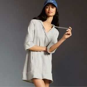 Anthropologie Daily Practice Sport Hooded Mini Dress Sweatshirt Gray L Preppy